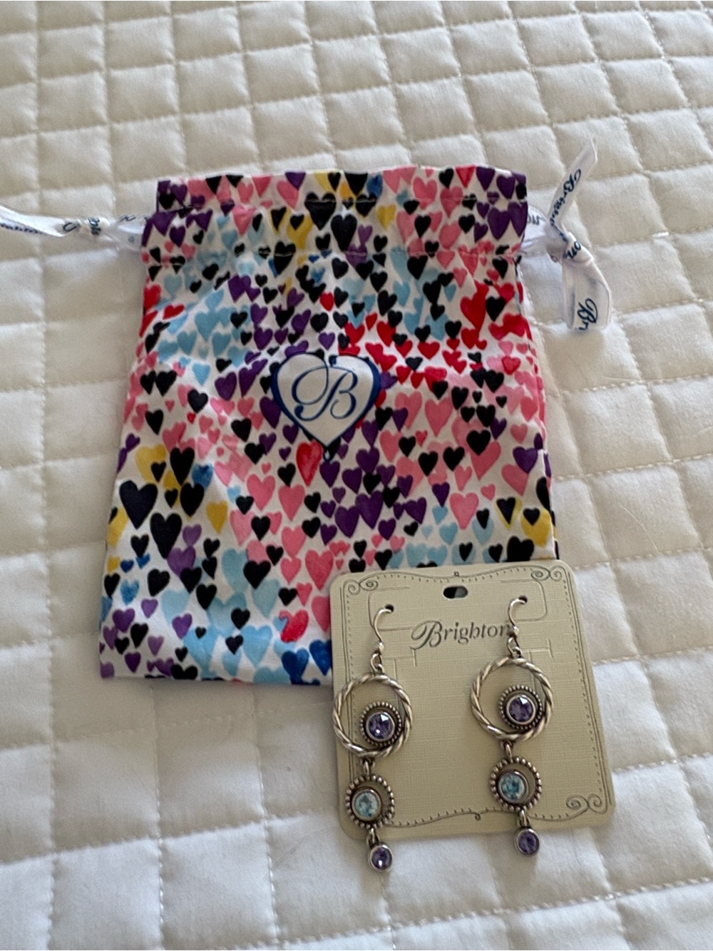 Brighton Silver Drop Earrings with Blue and Lavender Stones